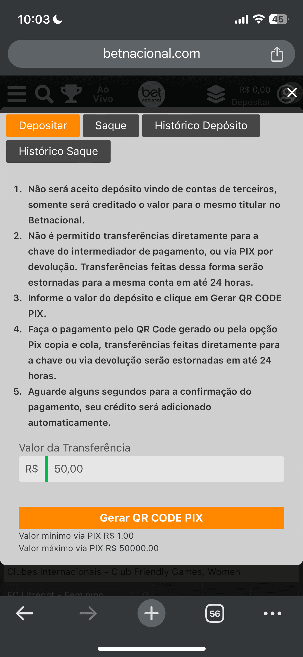 betnacional ao vivo depósito
