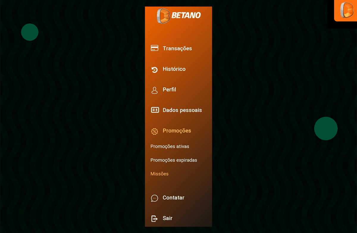 menu lateral betano