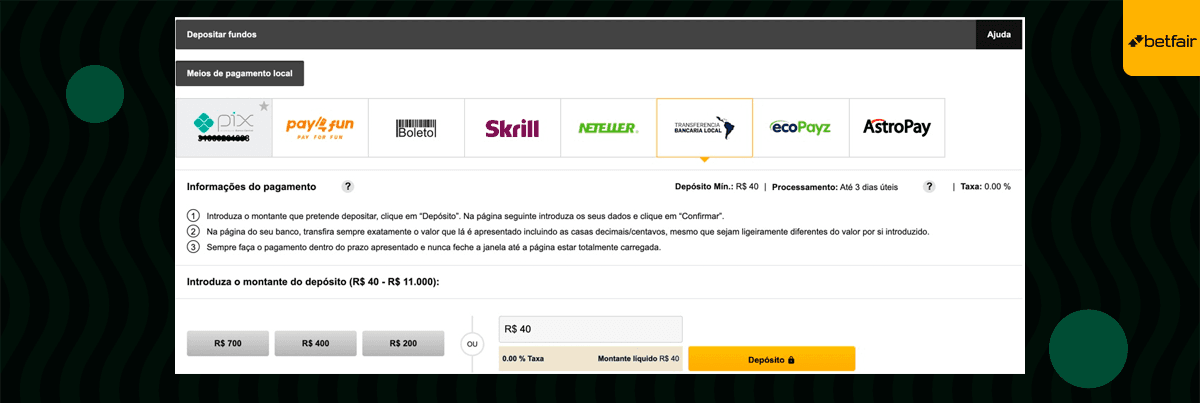 formas de deposito betfair