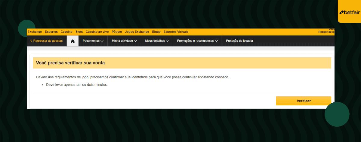 verificação de conta betfair