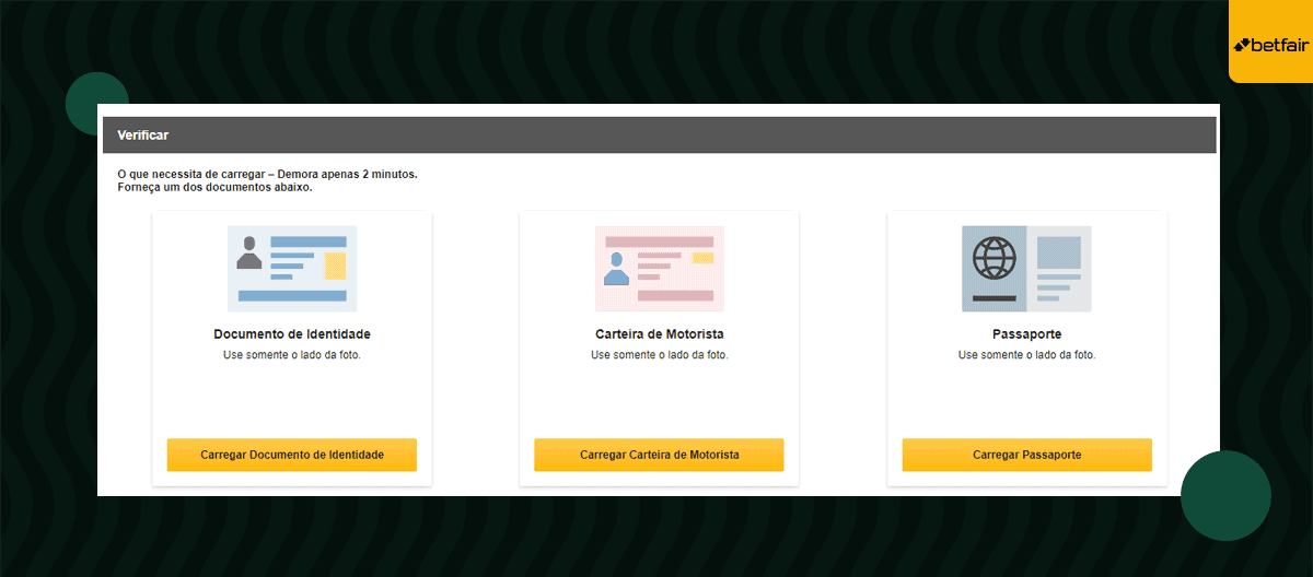 confirmação de conta betfair