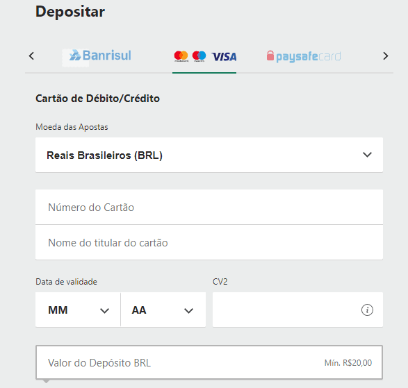 deposito via cartao