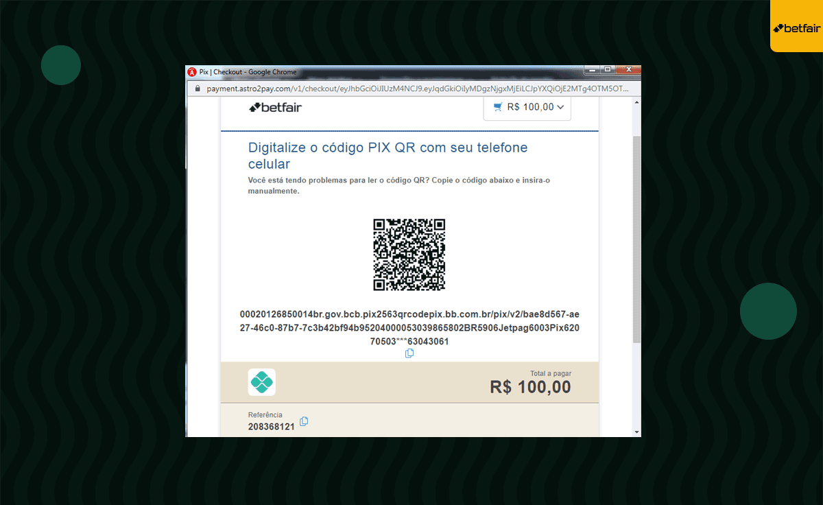 qr code deposito pix betfair