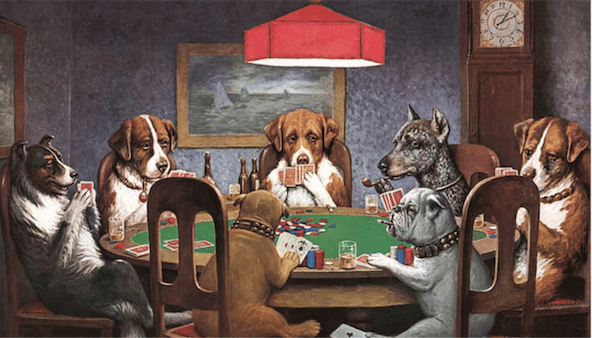 dogs playing cards