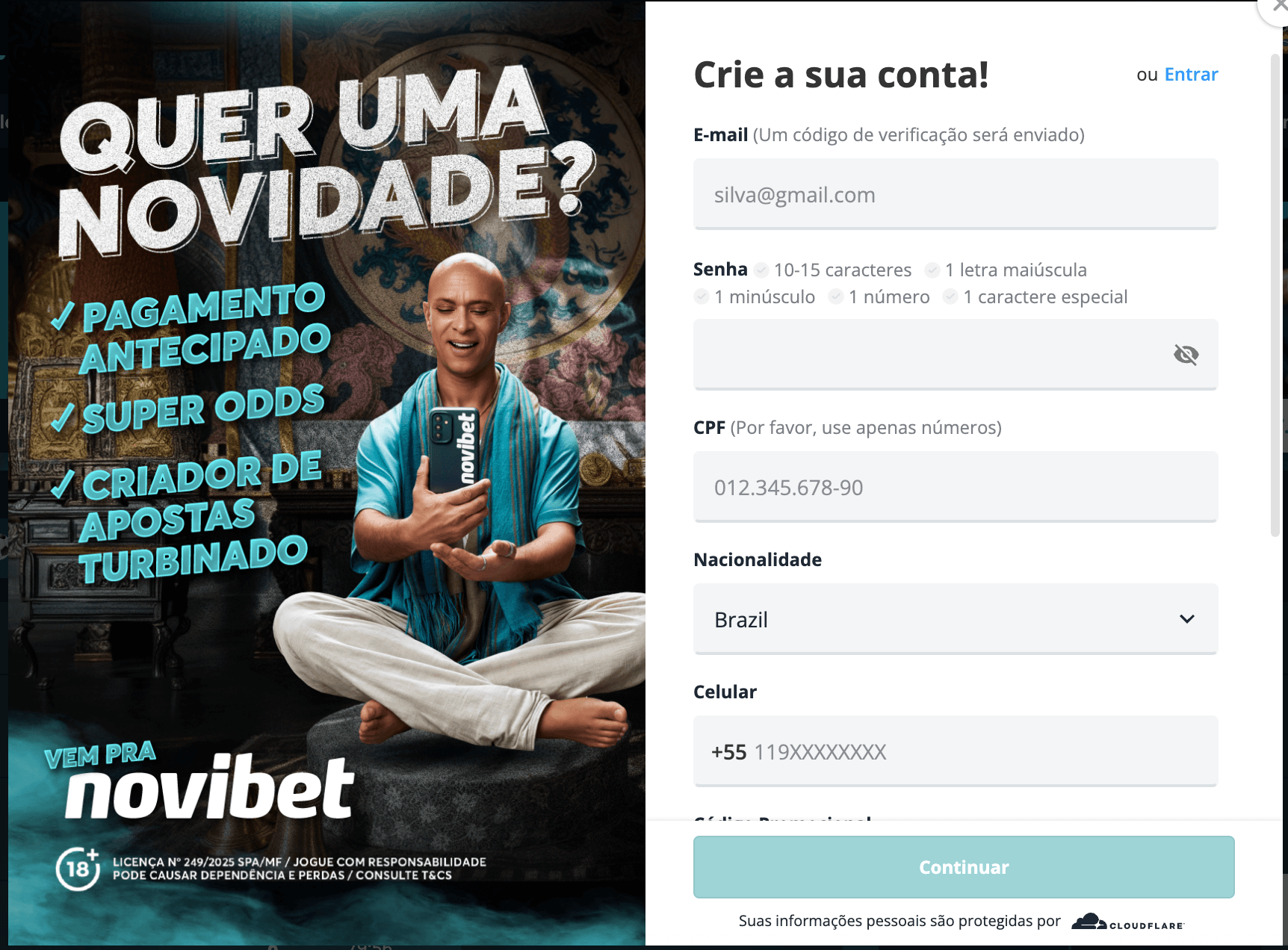 como criar conta na novibet