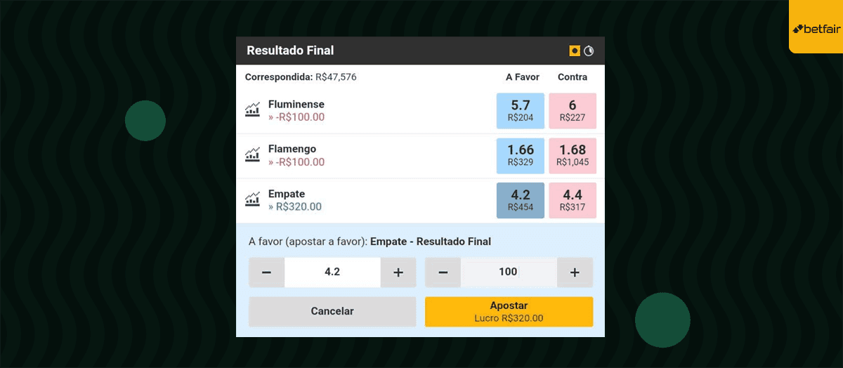 betfair aposta a favor