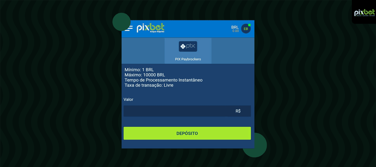 tela de deposito pixbet