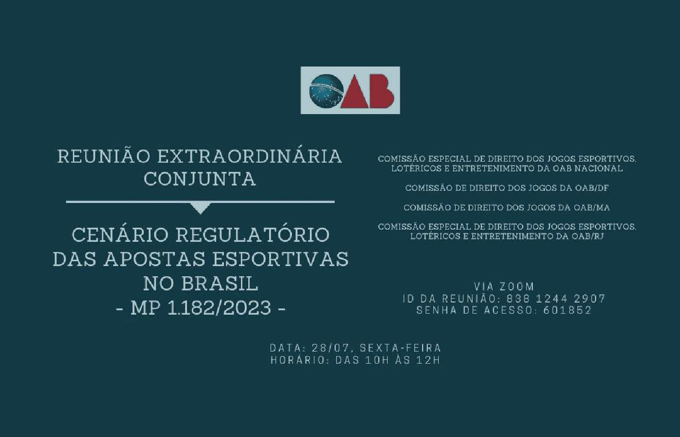 OAB realiza reunião extraordinária aberta na próxima sexta, 28, para discutir MP das apostas