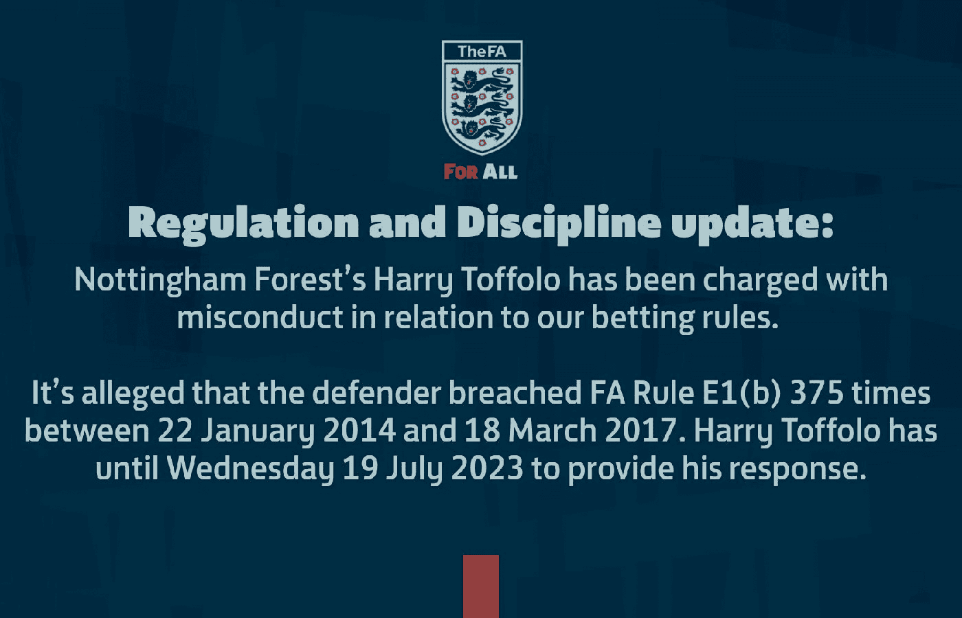 Mais um jogador da Premier League é acusado de violar regras de apostas; foram 375 vezes