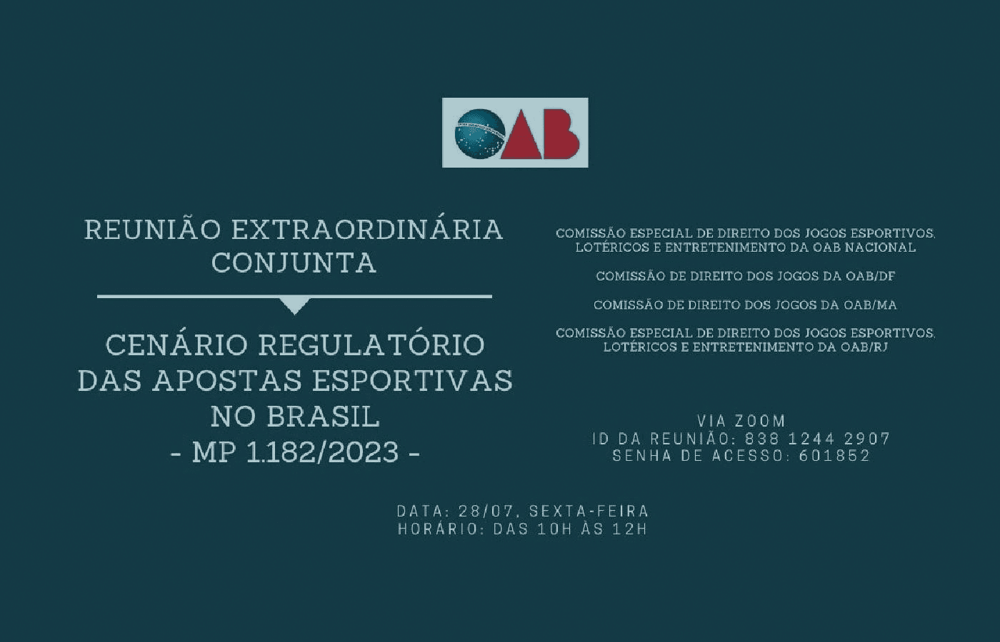 OAB realiza reunião extraordinária aberta na próxima sexta, 28, para discutir MP das apostas