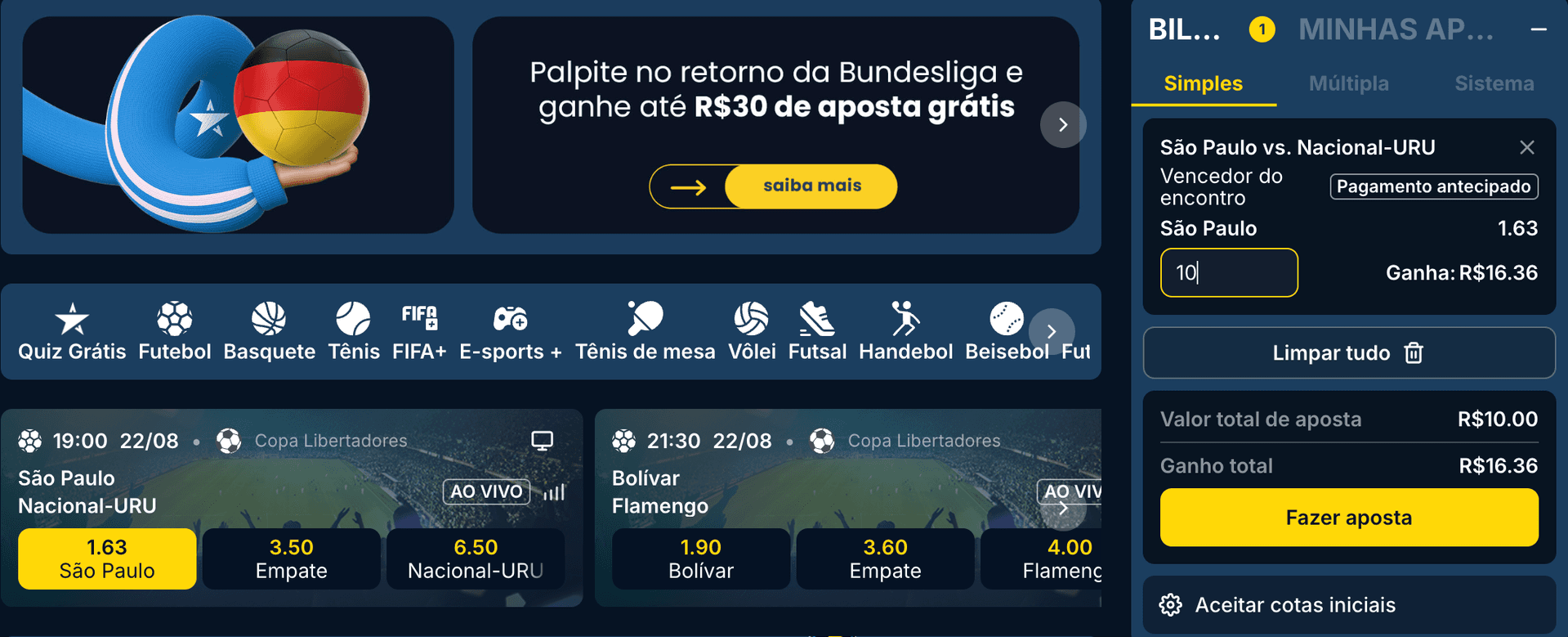 printscreen aposta libertadores sao paulo x nacional odds estrela bet