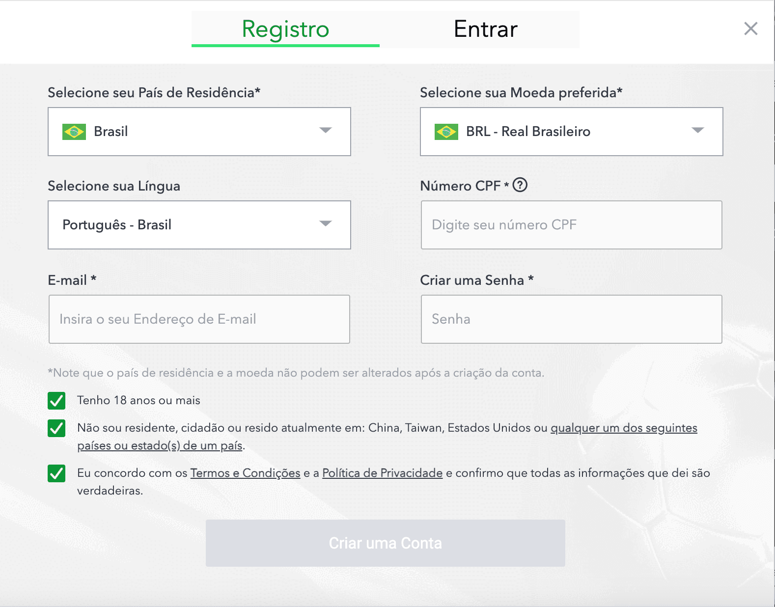 printscreen site sportybet cadastrar