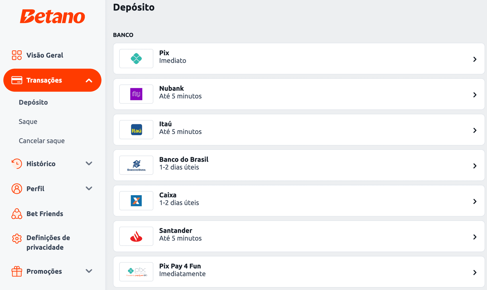 printscreen depositar betano