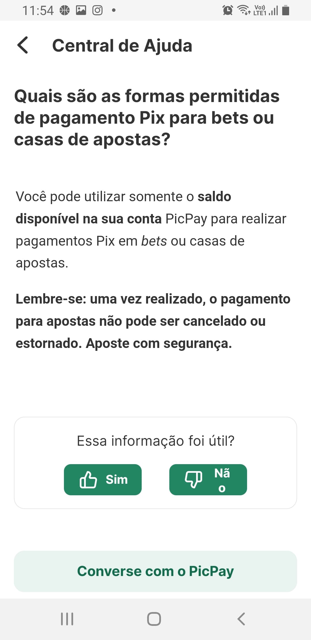 pic pay ajuda deposito bet