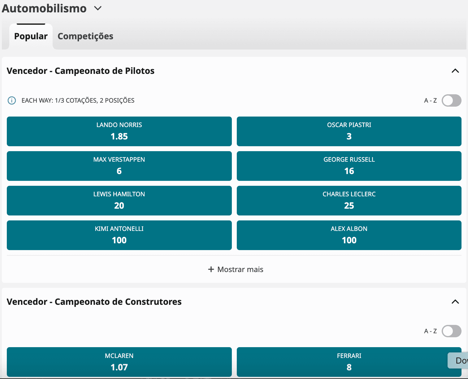 apostar no campeao da formula 1 2025