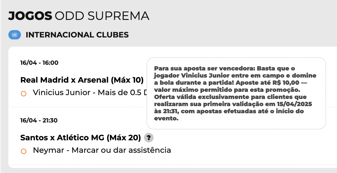 termos e condicoes odd suprema aposta ganha