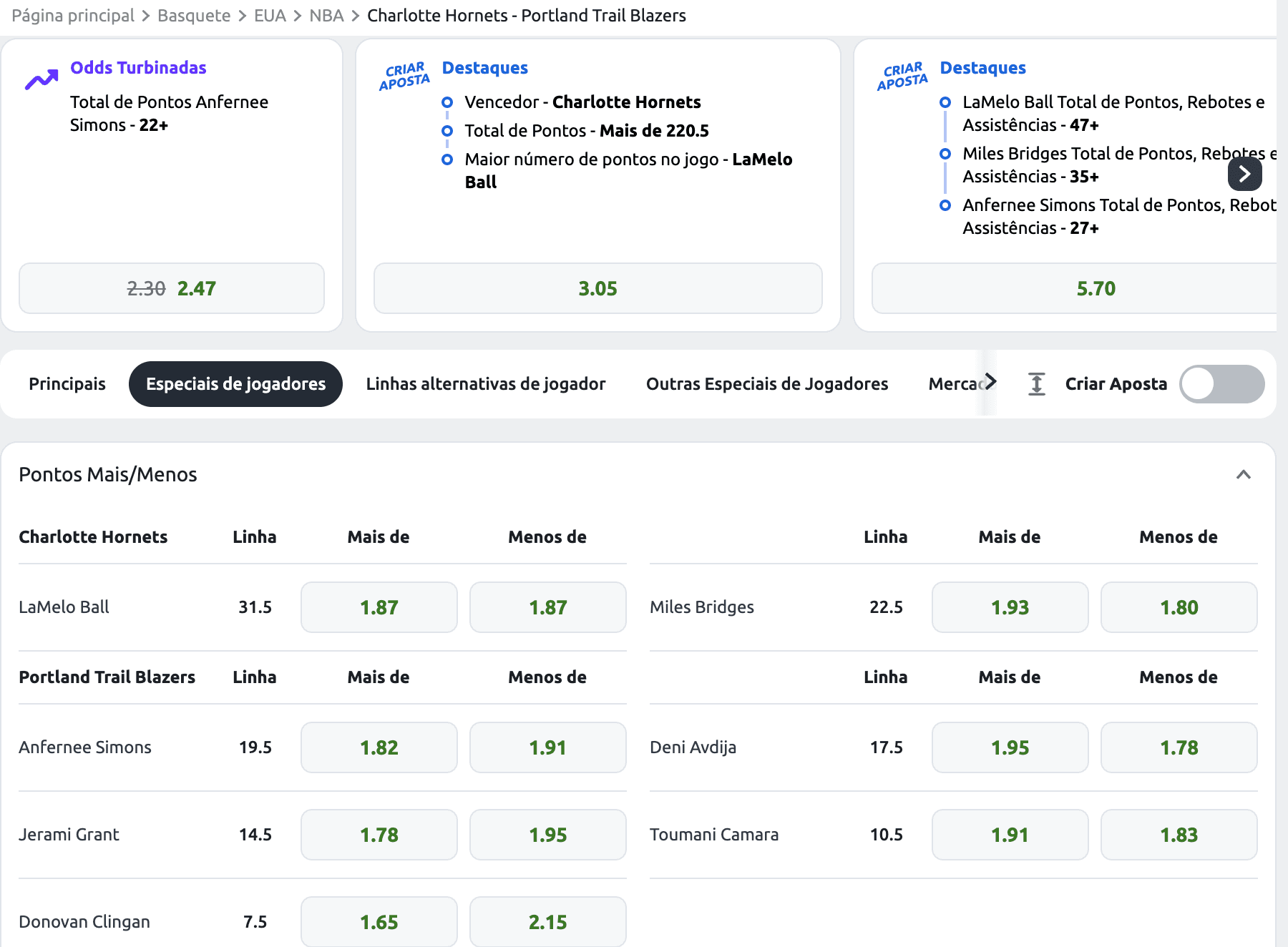 site betano apostar jogador nba