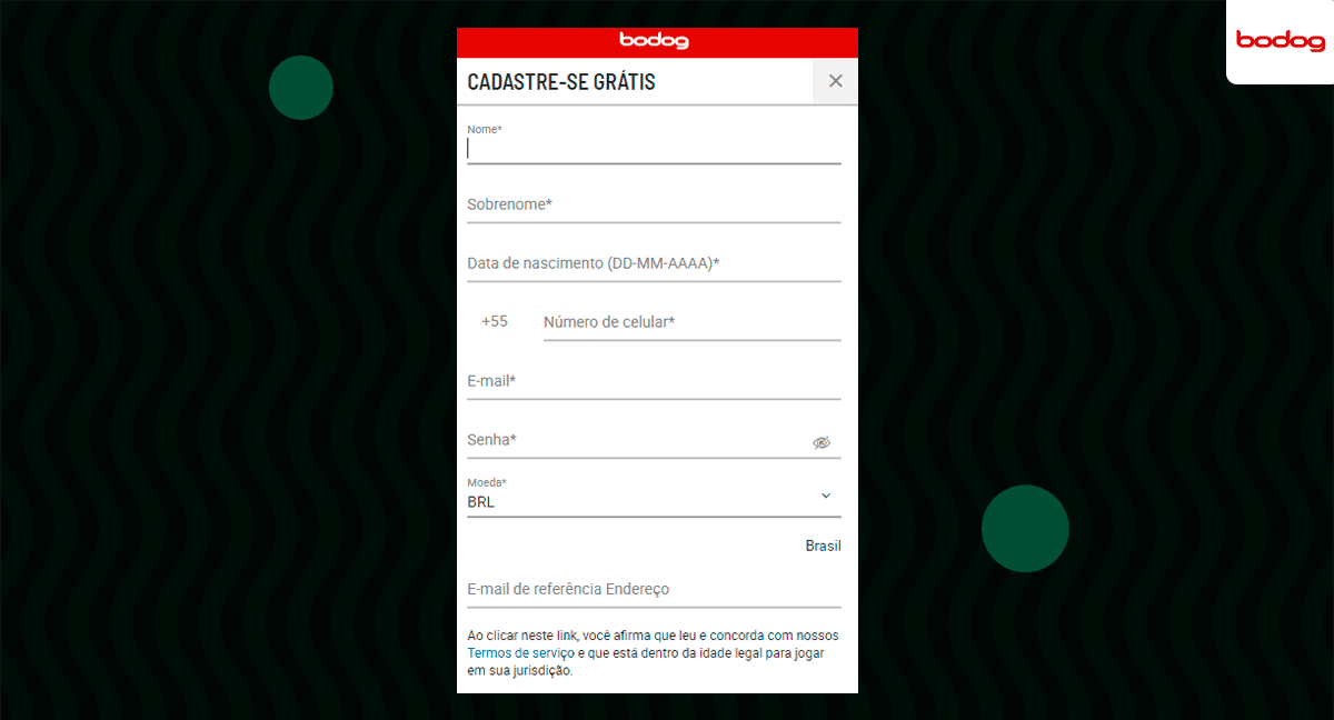 tela de cadastro bodog