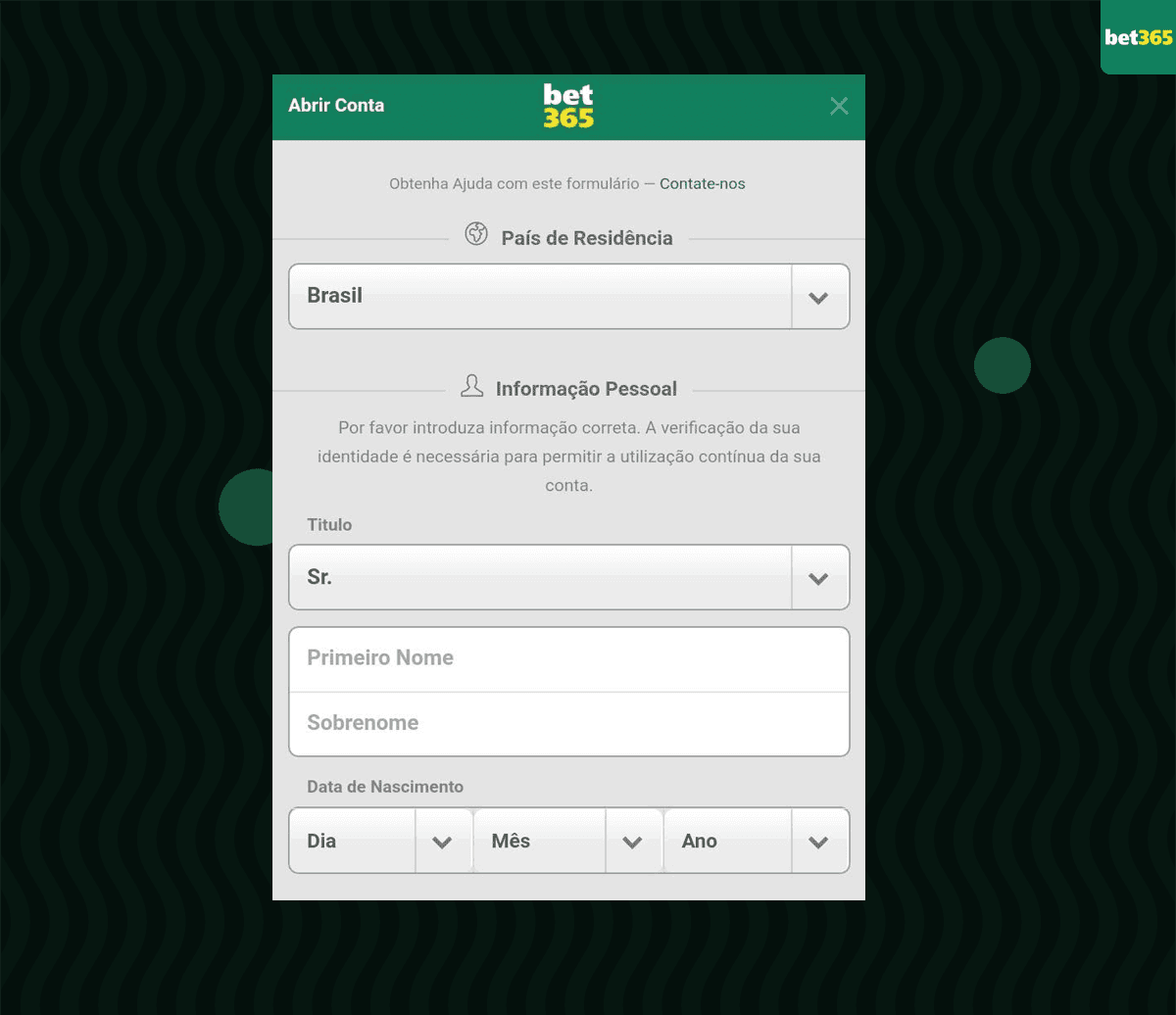 tela de cadastro bet 365