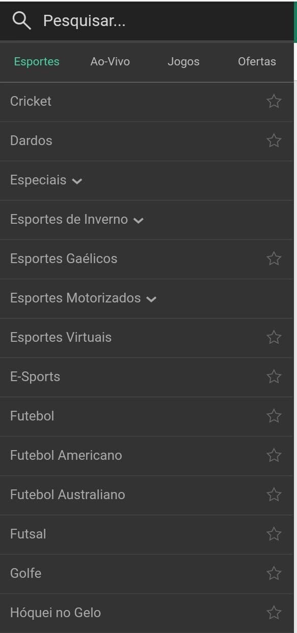 lista de esportes bet365