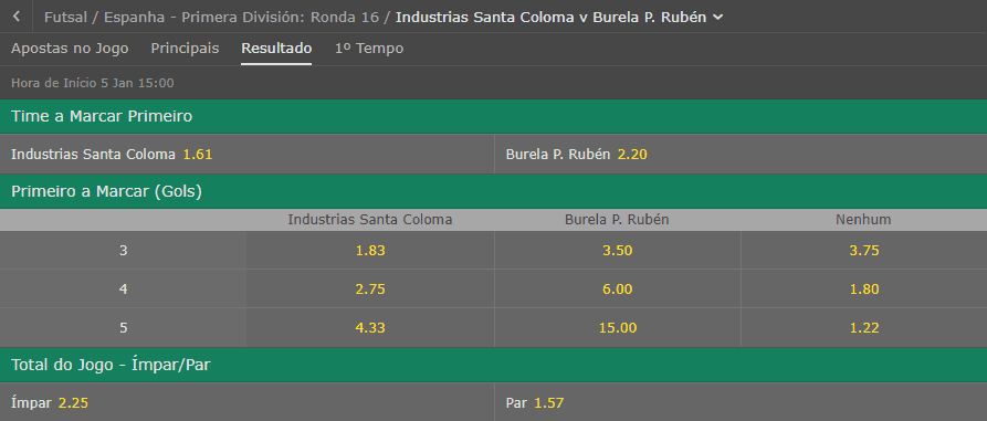 odds bet365 quem marcar primeiro futsal