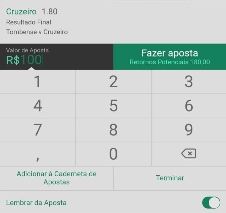odds Cruzeiro x tombense