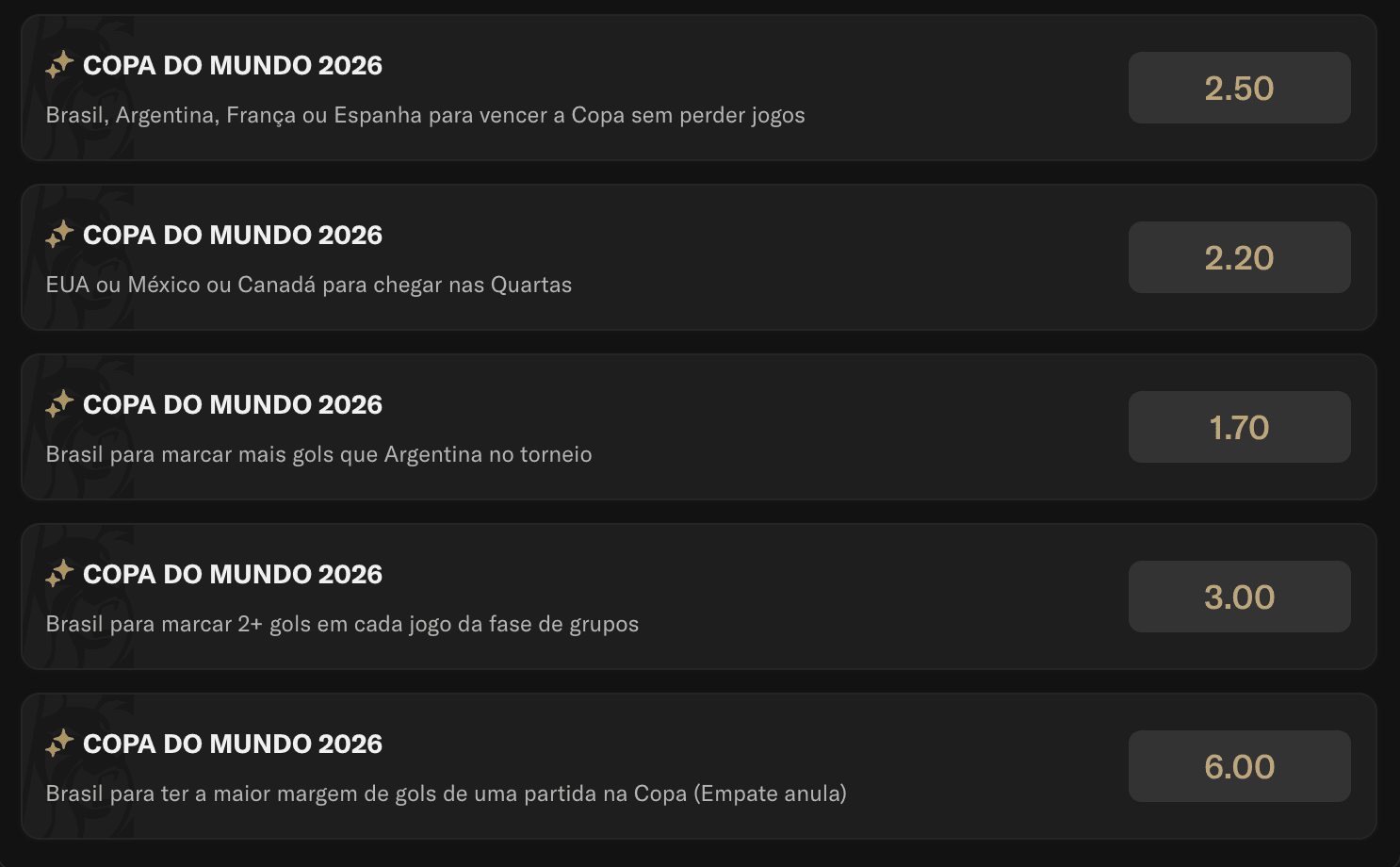 copa do mundo odds exclusivas betmgm