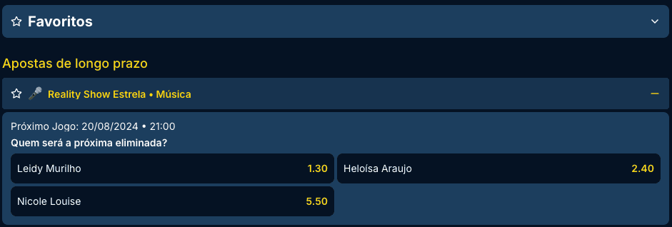 Printscreen da plataforma Estrela Bet para apostas no Estrela da Casa