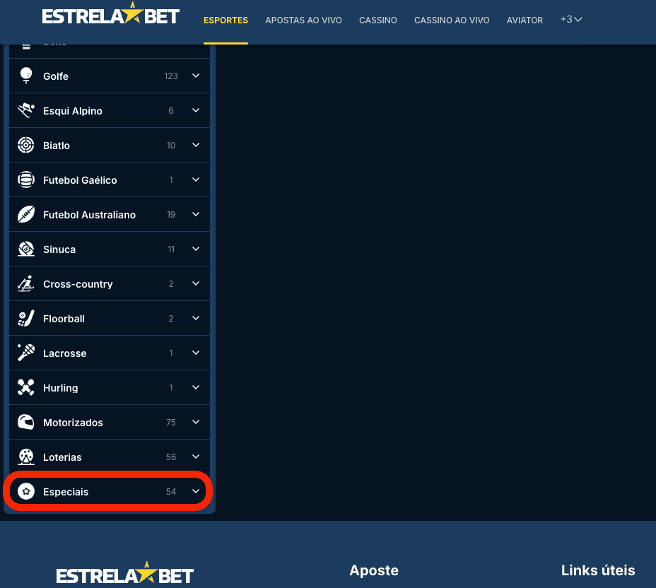 Captura de tela do site da Estrela Bet